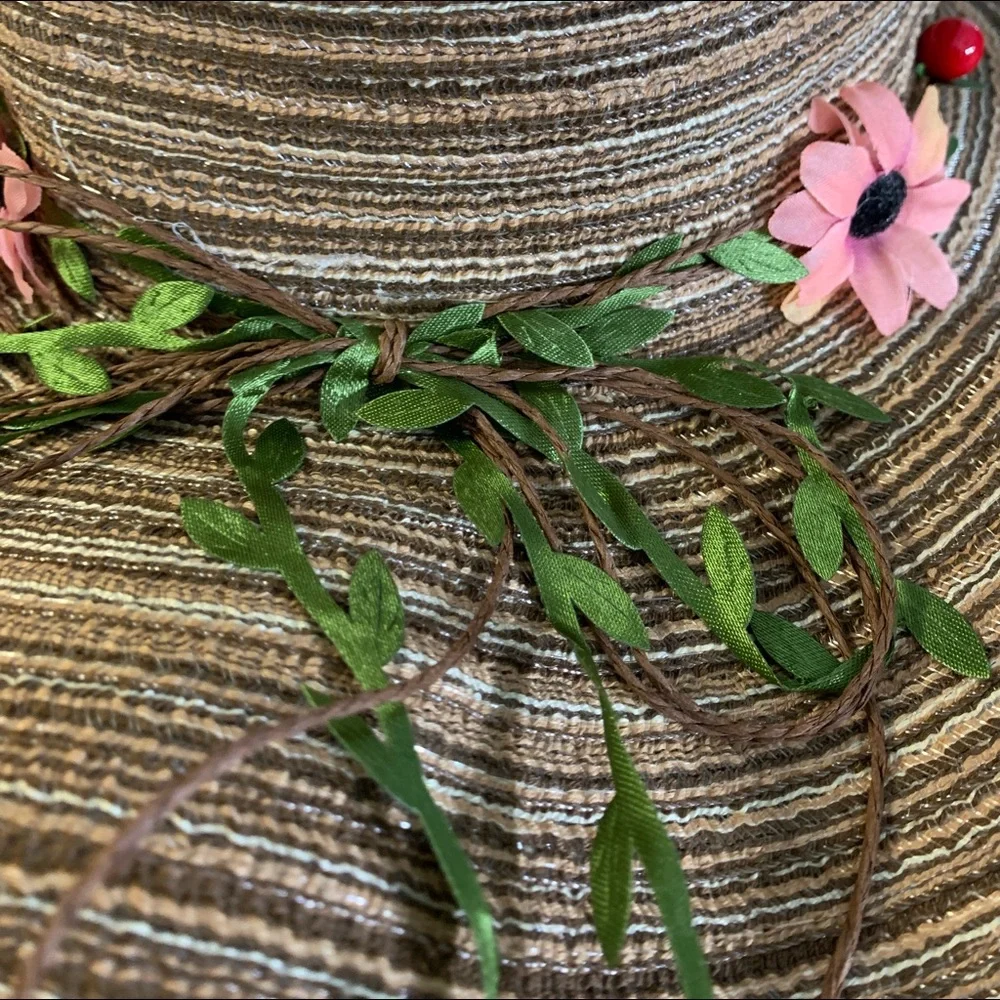 Khaki Boho Flower Pink Decor Floppy Sun Hat
